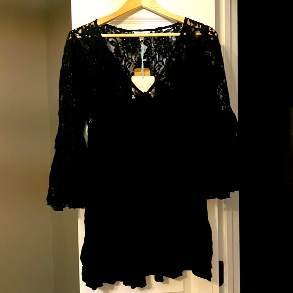 Umgee Black Lace Button Up Dress- NWT